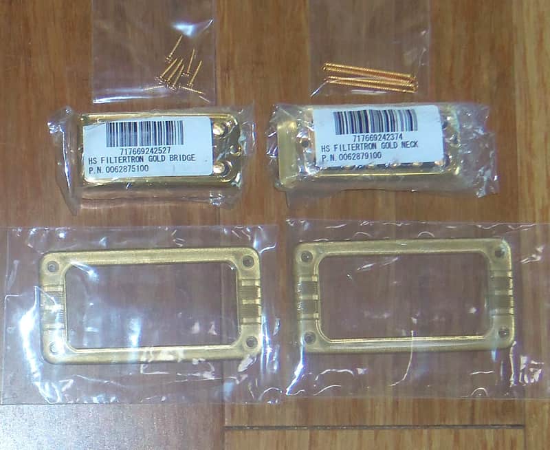 Gretsch® HS Filtertron Gold Bridge & Neck Pickup Set~Bezels Included~Japan~Brand New image 1