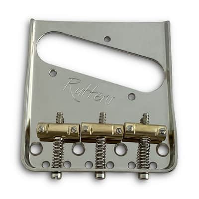 Rutters Nickel-Plated 464 Marine Brass Vintage Bridge Assembly for Telecaster, Trimmed Sides, Marine Brass Saddles image 1