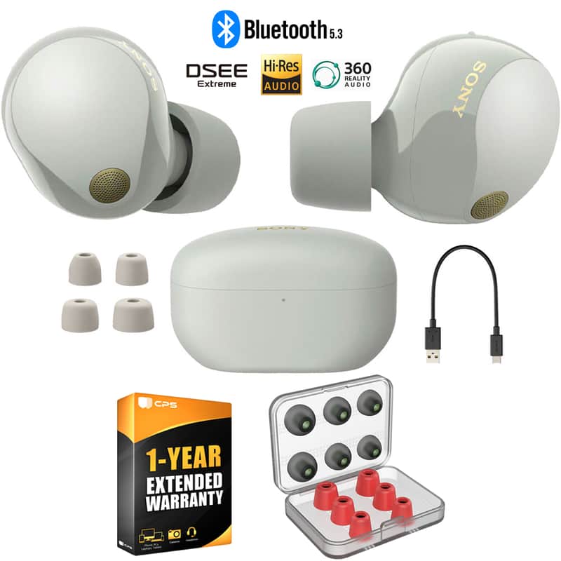 Sony WF-1000XM5 Noise Canceling Truly Wireless Earbuds (Silver) +1 YR Warranty Bundle image 1