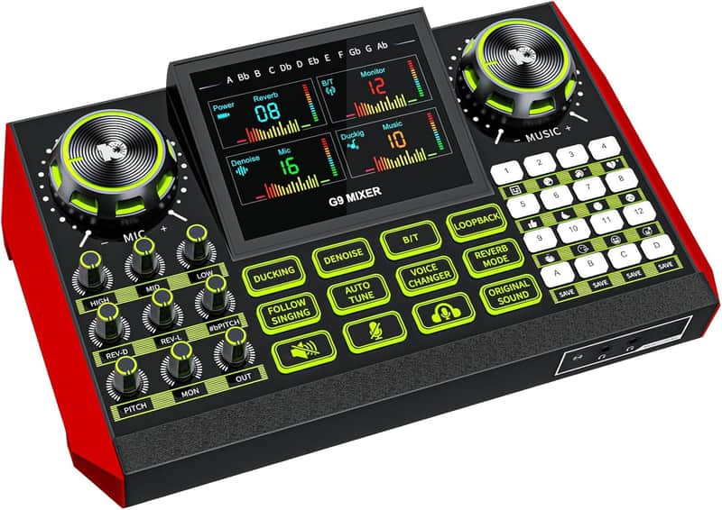 G9 Audio Mixer，Podcast Equipment Live Sound Card for Streaming，Audio Interface DJ Mixer Sound Card/Board Condenser Microphone for Tiktok Gaming Video Content Creator Kit. image 1