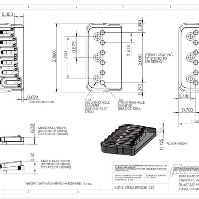 Hipshot 41060C 6 String Fixed Guitar Bridge image 3