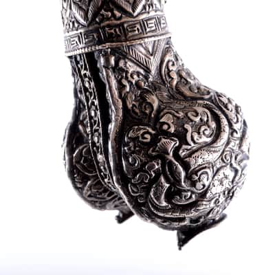 Antique Tibetan Ceremonial Hand Carved Silver Trumpet - Buddhist - Mus. Instrument - Monastery Religious Horn - Artifact - Bone Kangling - Shaman - Nepal image 16