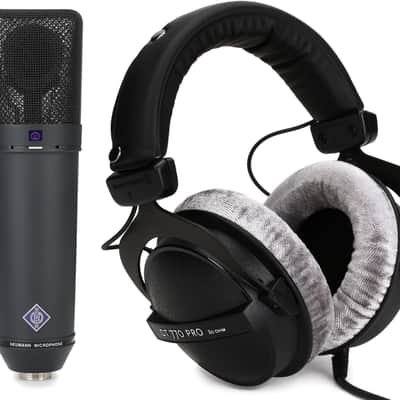 Neumann U 87 Ai Set Large-Diaphragm Condenser Microphone - Matte Black  Bundle with Beyerdynamic DT 770 Pro 80 ohm Closed-back Studio Mixing Headphones image 1