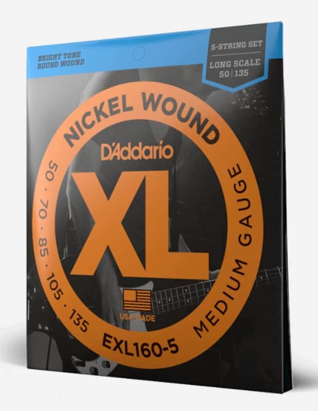 D'Addario EXL160-5 Long Scale 5-String Nickel Wound Bass Guitar Strings - Medium, 50-135 imagen 1