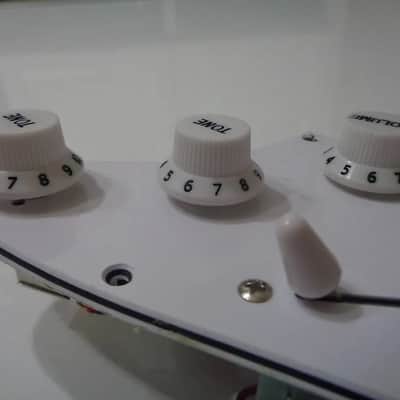 Handmade prewired HSH neodymium Strat pickguard with HB split switch TR BL and mid PU cutoff switch. image 5