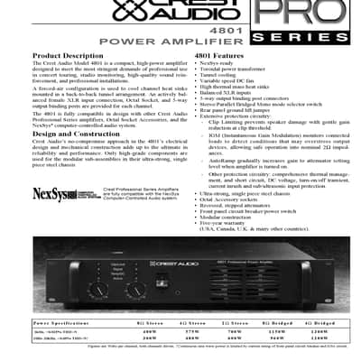 Legendary Amplifier Crest Audio Professional Power Amplifier 4801 , Crest’s legendary “overbuilt” power supply ,Made In USA image 2