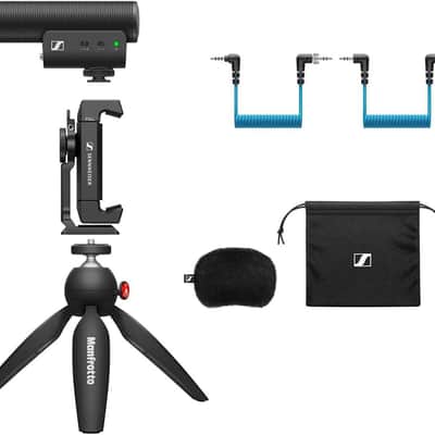 SENNHEISER Professional MKE 400 + Mobile Kit, Directional On-Camera Microphone with Smartphone Clamp & Manfrotto PIXI Mini Tripod, 509257, Auxiliary,Black image 4