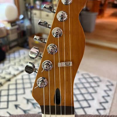 Custom Hybrid Offset Tele 5A Grade Flamed Mango wood top , Mahogany Body with Flamed roasted maple neck image 4