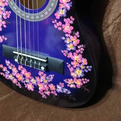 FLORAL HAND-PAINTED DARK PURPLE CLASSICAL GUITAR 30" image 6