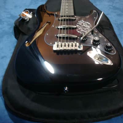 Custom Semi-Hollow Body Thin Line Strat w Lindsey Fralin Split Blade P'ups Black image 5