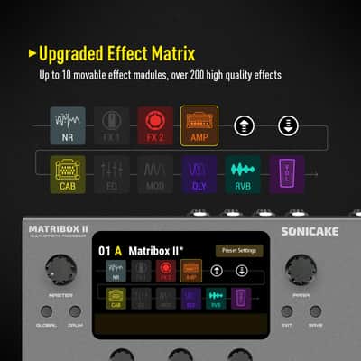 SONICAKE Matribox II - Multi Effects Processor with Expression Pedal, 200+ Built-in Guitar/Bass/Acoustic Effects, Amp Modeling, IR Cabinets Simulation, FX Loop, MIDI Stereo OTG USB Audio Interface image 3