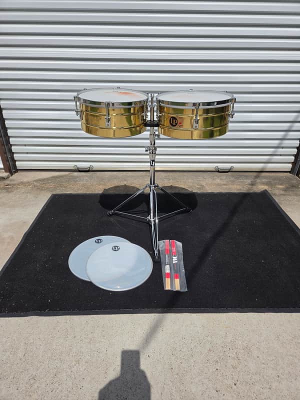 Latin Percussion Tito Puente 14" and 15" Brass Timbale Pair W/ Stand (C020-4) image 1
