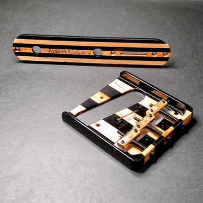 Hillbilly Guitars Custom Black Ebony & Flame Maple Telecaster Bridge w Brass Comp Saddles image 4