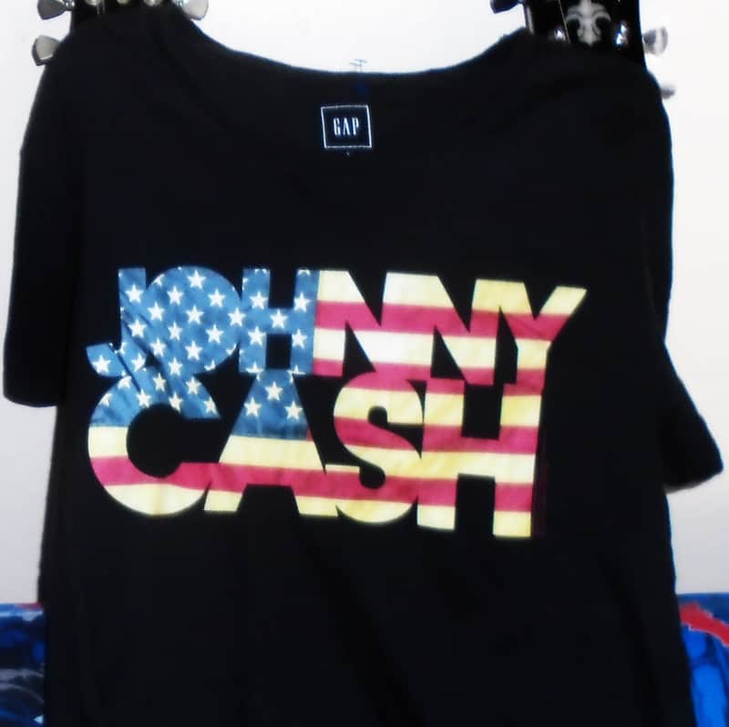 johnny cash red white blue usa flag color name logo L tee - gop country jackson martin folsom prison duets image 1