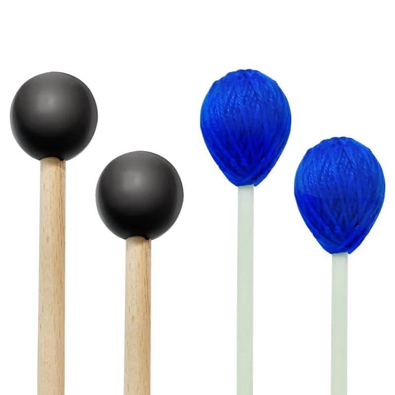 2 Pairs Keyboard Marimba Mallets,Medium Blue Hard Yarn Head Marimba Mallets, Black Rubber Bell Mallets Glockenspiel Sticks For Percussion Instrument