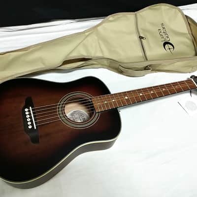 Luna Safari Art Vintage acoustic guitar NEW - Distressed Travel Size w/ Gig Bag image 1