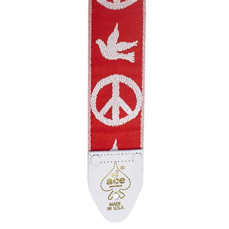 Ace Vintage Peace & Dove Guitar Strap Red image 1