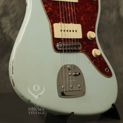 RARE custom color 1962 pre-CBS Fender Jazzmaster w/SLAB BOARD original SONIC BLUE over Sunburst image 8