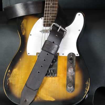 Personalized Handmade Leather Guitar Strap. Buckle. 47”to 54”..2” wide  Antique BLACK image 7