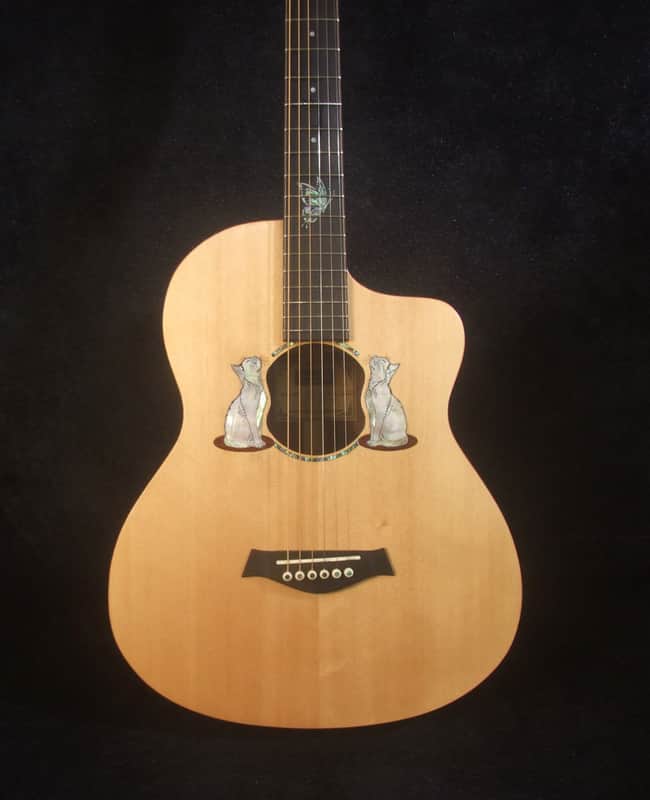 Handmade Cutaway Travel Guitar Solid Spruce, Indian Rosewood, Cat Inlay, Soft-bag Bruce Wei LTG-001 image 1