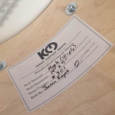 Kings Custom Drums 14x7" Maple Turquoise Snare w/ Wood Hoops image 9