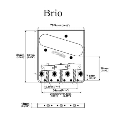 Wilkinson M Series 54mm Vintage “Ashtray” Tele Bridge — 3 Compensated Brass Saddles, Top-Load & String-Through - Black image 5
