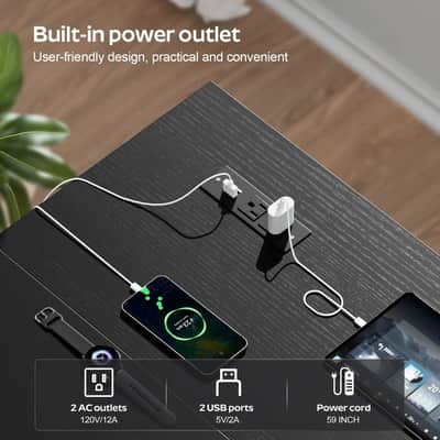 L-Shaped Music Studio Desk with LED Lighting & Power Outlets – Producer Workstation with Storage image 3
