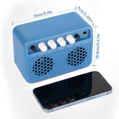Guitar Mini Amp, 5W Rechargeable Bluetooth Guitar Amplifer Combo for Desktop Practice, Dual Channel,with Headphone Jack, Blue image 2