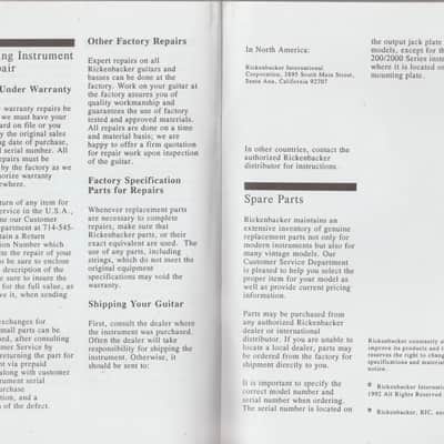 Rickenbacker Guitar/Bass Care & Maintenance Manual 1992 image 4