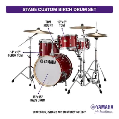 Yamaha Stage Custom Birch 3pc Jazz Drum Set Cranberry Red image 2