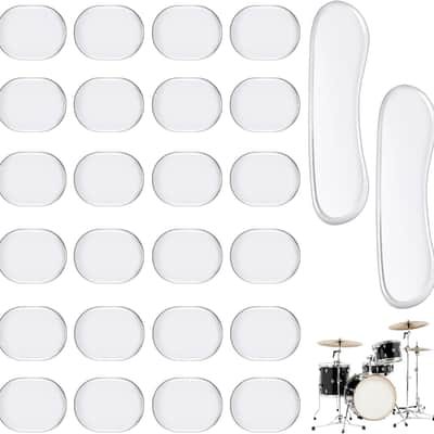 Drum Damper Gel Pads, 24pcs Round and 2pcs Transparent Silicone Drum Mufflers Strong Adhesive Drum Mute Pads Soft Drum Dampening Gel Pads for Snare, Drum Cymbal Tone Control Overtone Resonance image 1