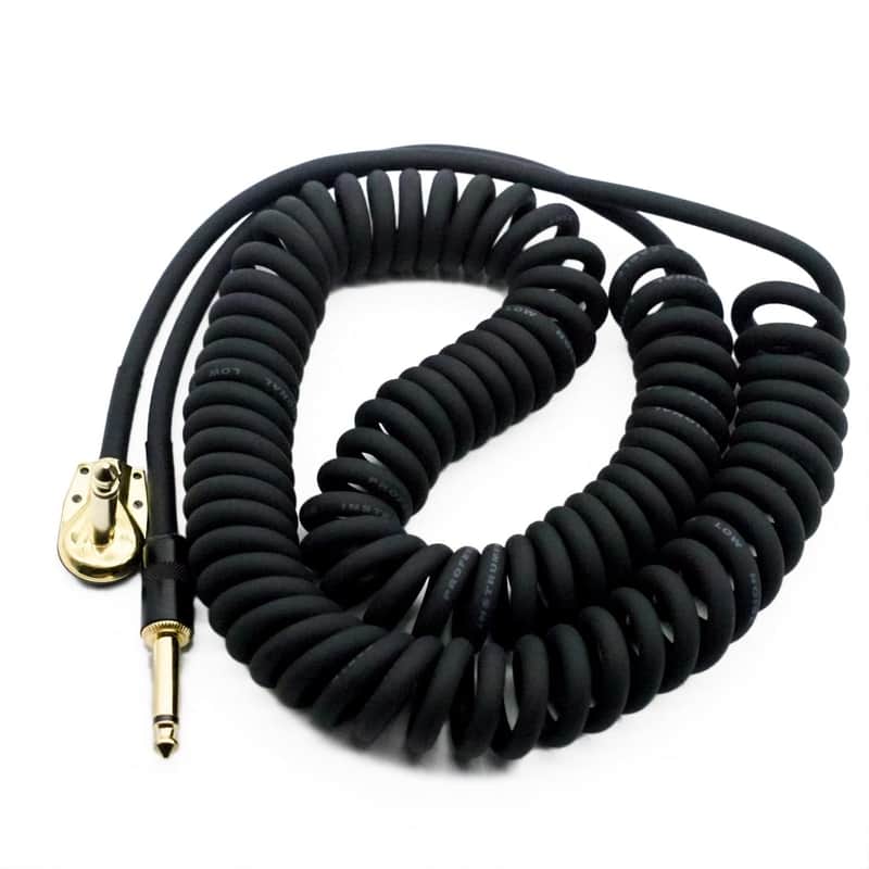 20ft/6m Coiled Guitar Cable Pancake Connector L-S Coil Electric Instrument Cable Curly Instrument Cable Stretchable 1/4 inch Right Angle to Straight(20ft-Black) image 1