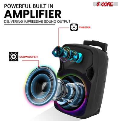 5 Core Party Speaker 2Pc Bluetooth 250W Active Rechargeable Outdoor PA DJ System w 2 Wireless Mic image 3