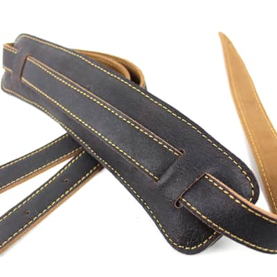 Walker & Williams C-19-DBLK Distressed Black Finish Leather Vintage Slash Strap Extra Long image 2