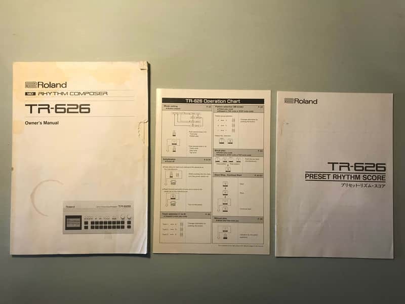 Roland TR-626 Owners Manual, Operation Chart, and Preset Rhythm Score image 1