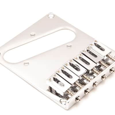 Tone Ninja 3 hole 6 Saddle Telecaster Bridge, Flat plate 5 screw mount, Chrome