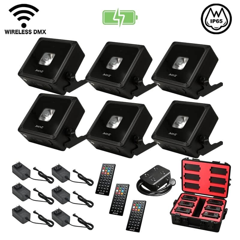 JMAZ Lighting JZ1045 MAD PAR BULLS IP 6PK 20W RGBA LED Battery Powered Outdoor Uplight Kit image 1