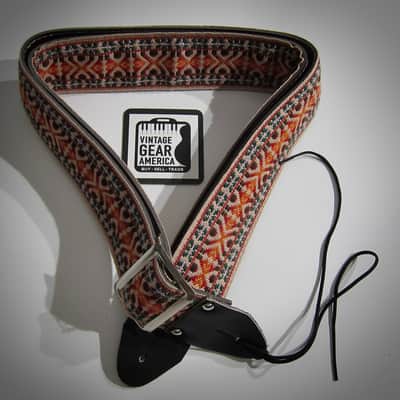 ACE Guitar Strap Unbranded Hippie Guitar Strap Genuine Vintage Part Circa-1960s-Light Brown with Green & Orange image 1