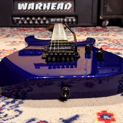 1999 Jackson Dinky HSS w/ Reverse Headstock + Shark Fins - Blue image 12