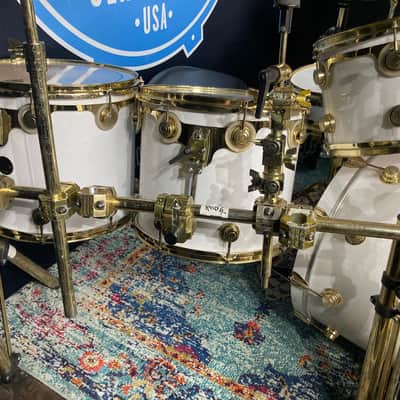 DW Zak Starkey's THE WHO, 8-Piece Tour Set with Rack and Matching Snare! 1988 - White/Gold Hardware image 11
