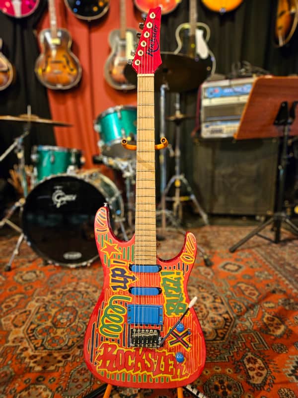 1980s Rockster Super Strat Red Graffiti Factory Graphics MIK image 1