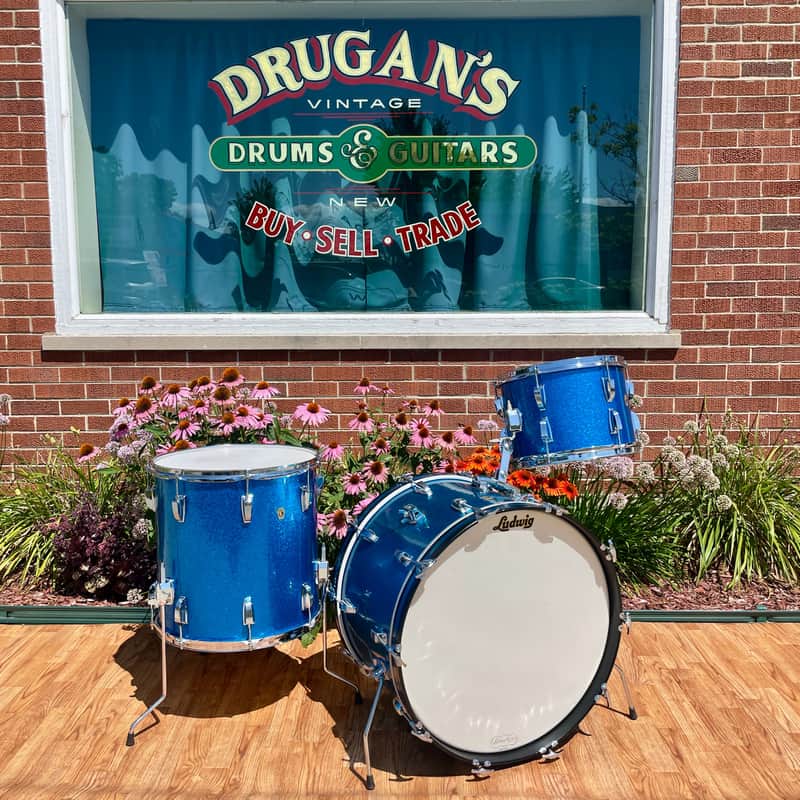 1960s Ludwig Super Classic Drum Set Blue Sparkle 22/13/16
