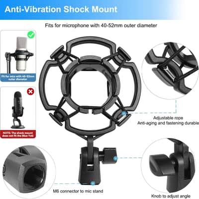 Mic Stand Desk, Table Mic Tripod Desktop Mic Stand Height Adjustable Small Microphone Stand for Desk with Pop Filter Shock Mount Mic Clip 1/4" to 5/8" Adapter for Blue Yeti Snowball image 3