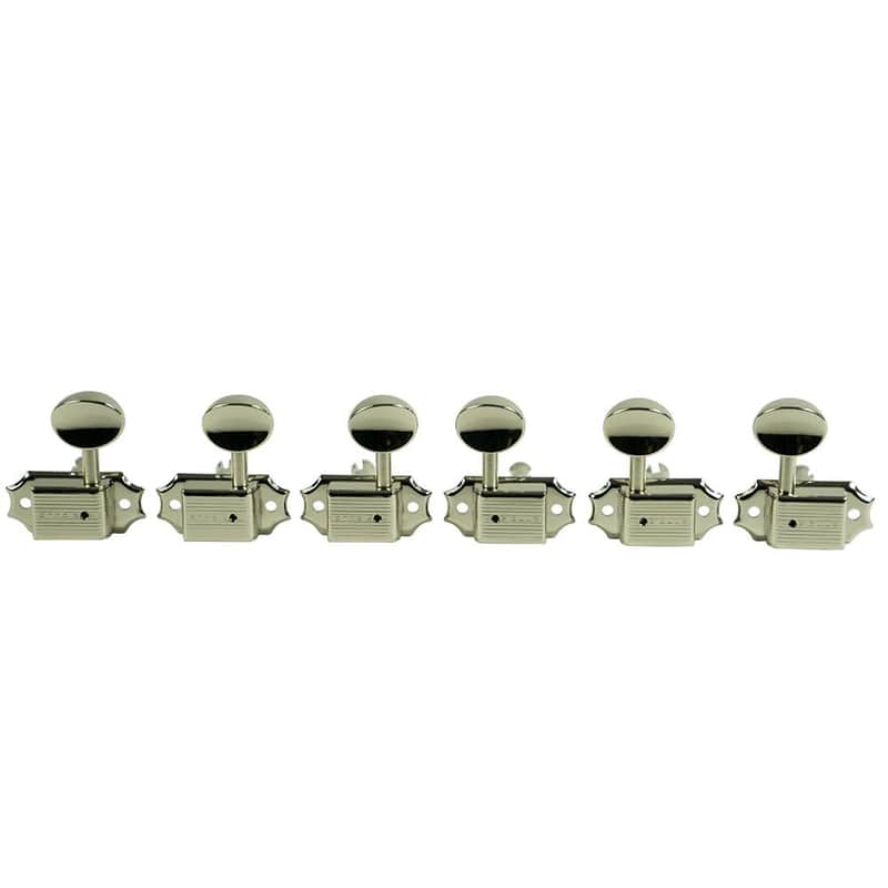 Kluson 3 Per Side Deluxe Series Tuning Machines - Single Line - SafeTi Post - Nickel With Metal Oval Buttons image 1