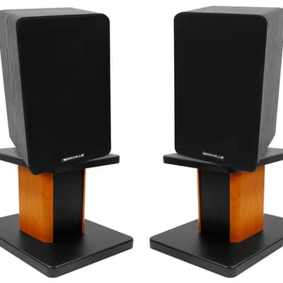 (2) Rockville RockShelf 58B Black 5.25" Home Bookshelf Speakers+8" Wood Stands image 1