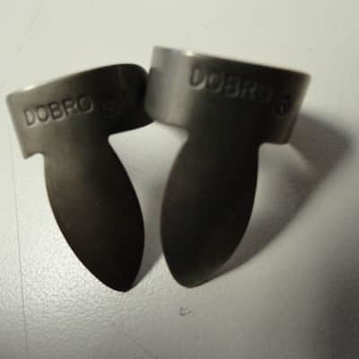 Vintage "Dobro" Branded Metal Fingerpicks 1930s - Dopyera Resonator Guitar Banjo image 1
