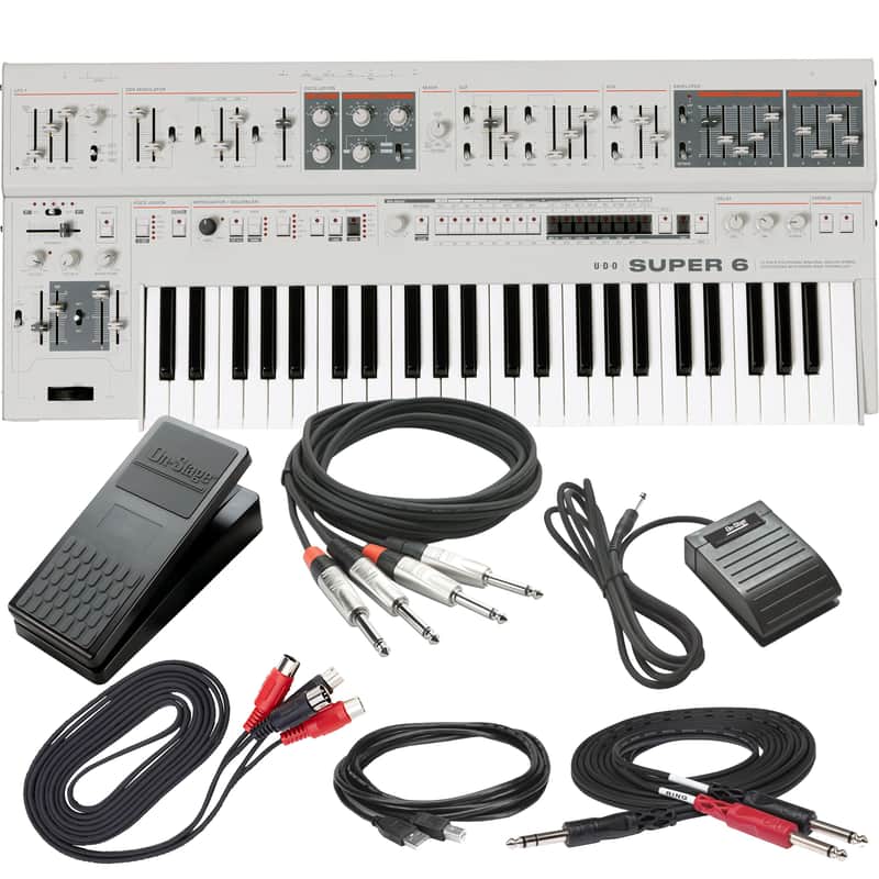 UDO Audio Super 6 12-Voice Polyphonic Keyboard Synthesizer - White CABLE KIT image 1