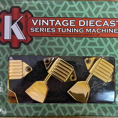 Kluson 3 Per Side Vintage Diecast Series Waffleback Tuning Machines KVDW-3-GM Gold image 1