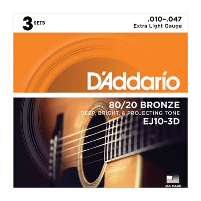 D'Addario Guitar Strings EJ10-3D 3-Pack Extra Light 80/20 Bronze image 1