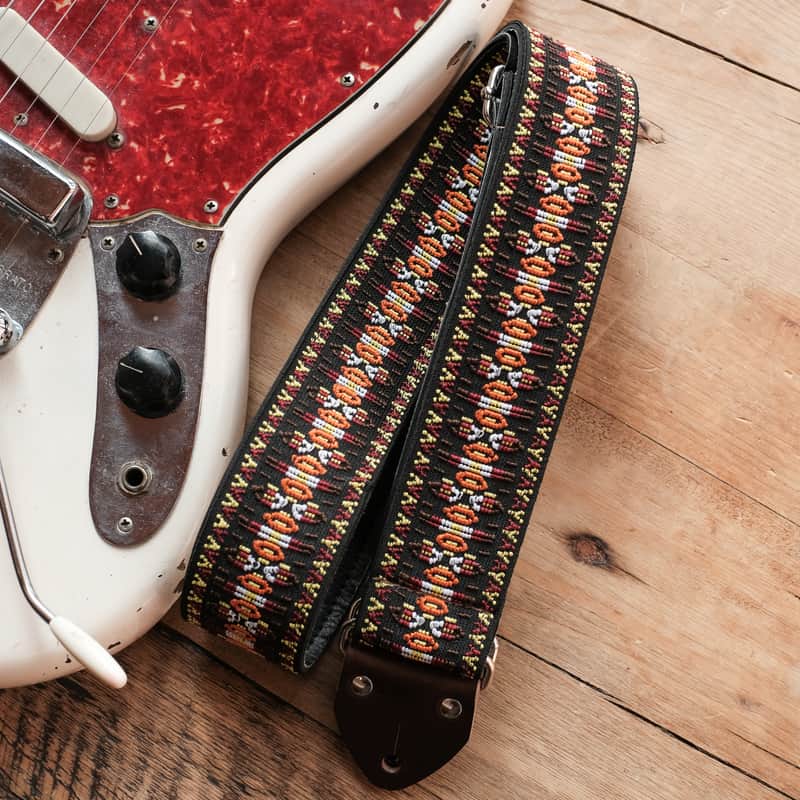 Vintage Black 60s/70s Hippie Guitar Strap / Handmade in the UK / Case Candy image 1
